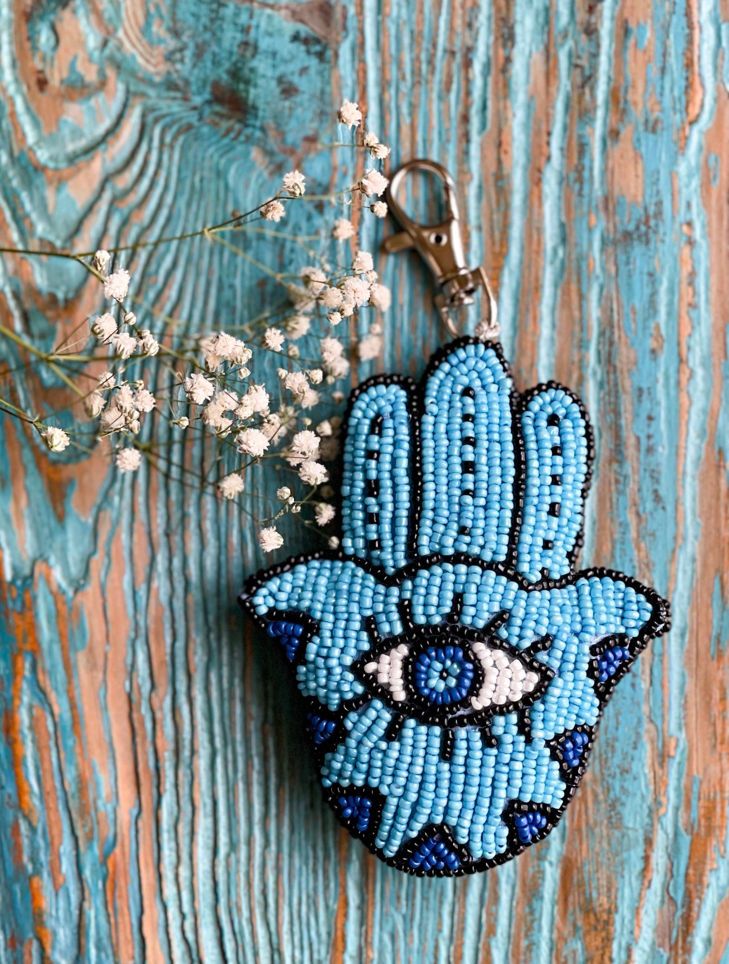 Fitoor Banjaaran's Hand Embroidered Evil Eye Hamsa Charm