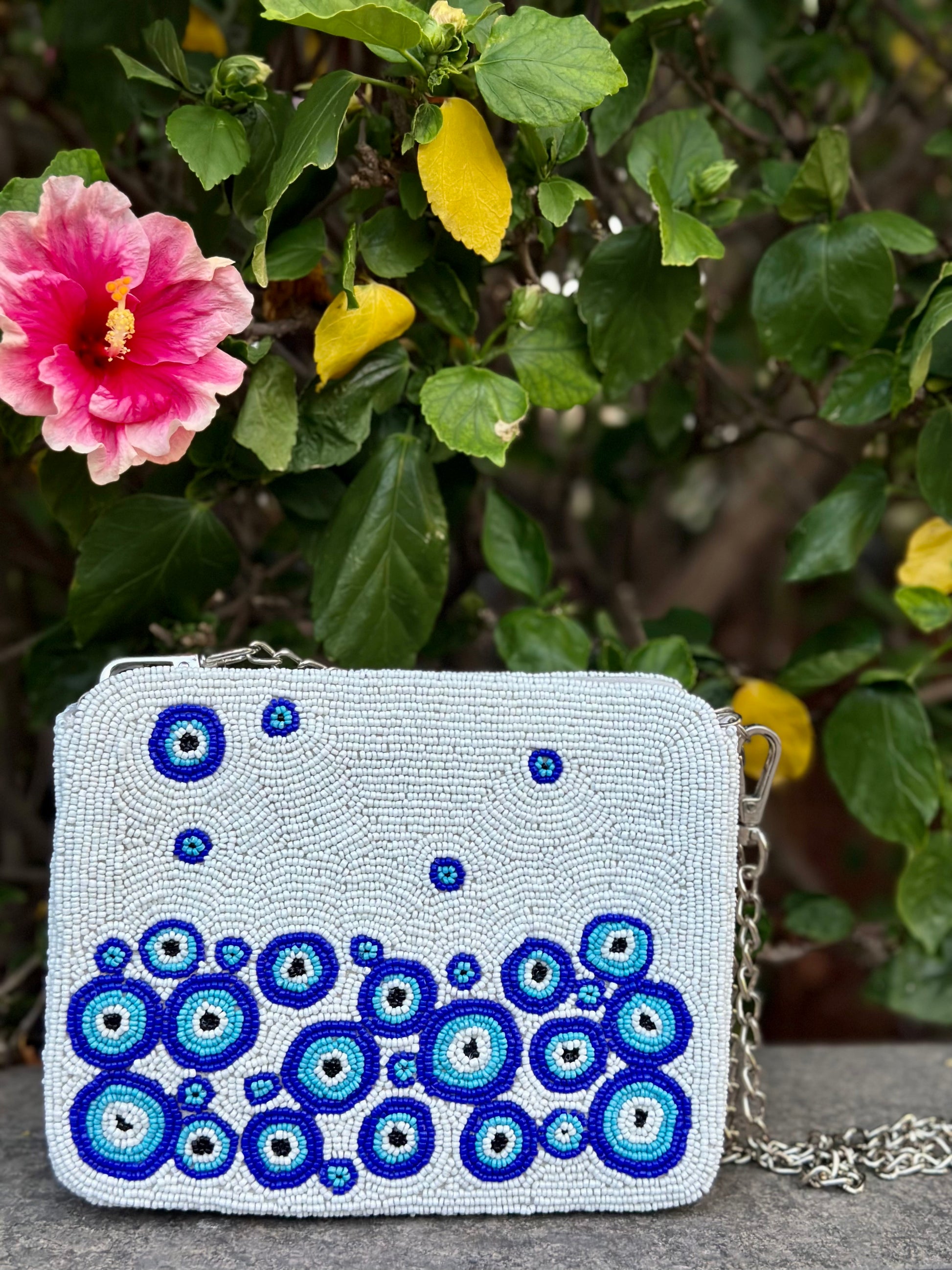 Fitoori Banjaaran s Hand Embroidered Greek Paros Evil Eye Clutch Bag